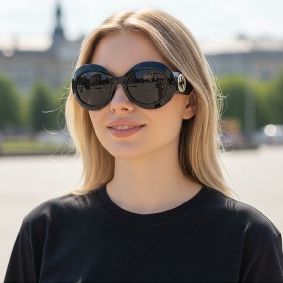 Gucci Designer Round Black Mystery New Original Logo Sunglasses - Picture 8 of 12